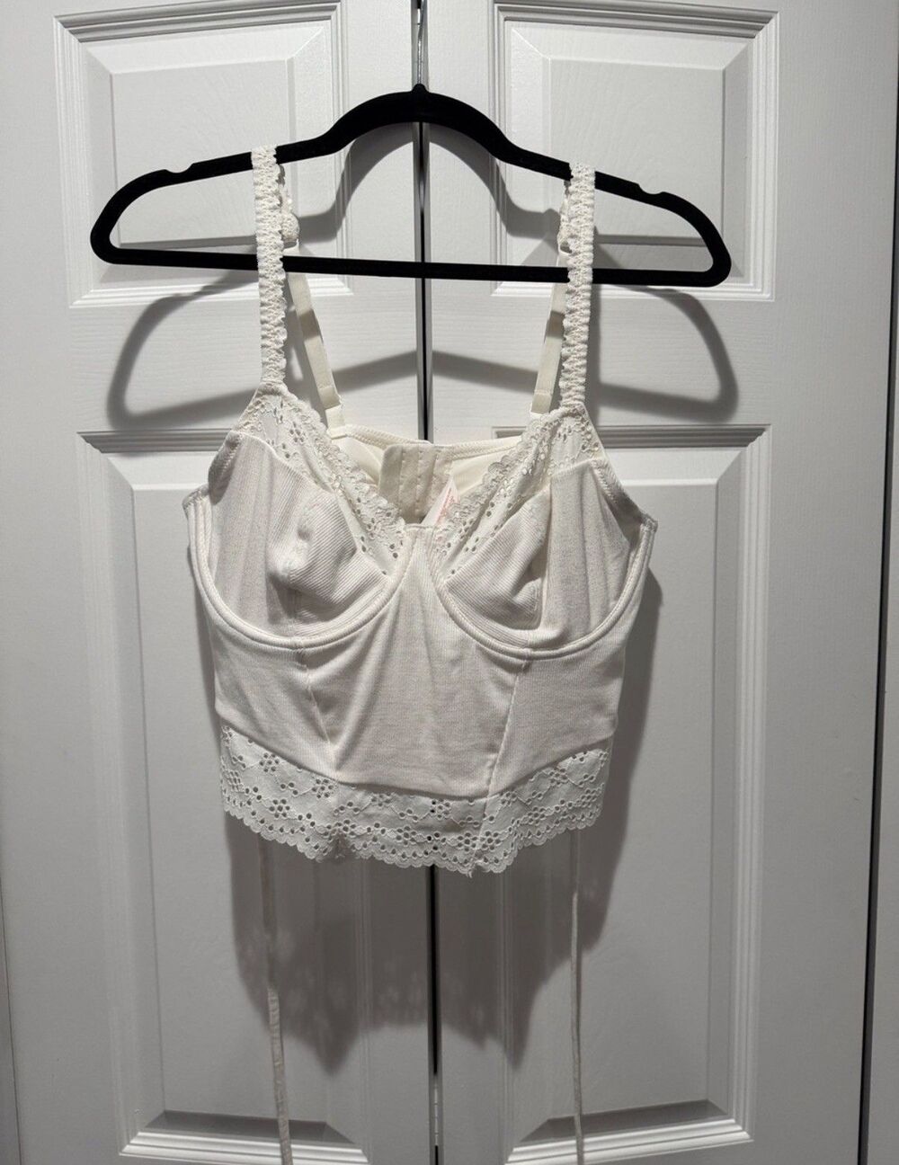 Colsie Feminine White Cropped Bralette Top Lace Trim Tie Back Size XL